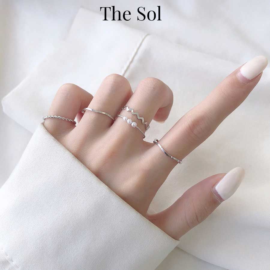  Set Nhẫn Hàn Quốc Triple Pearl - Bộ 5 Chiếc 