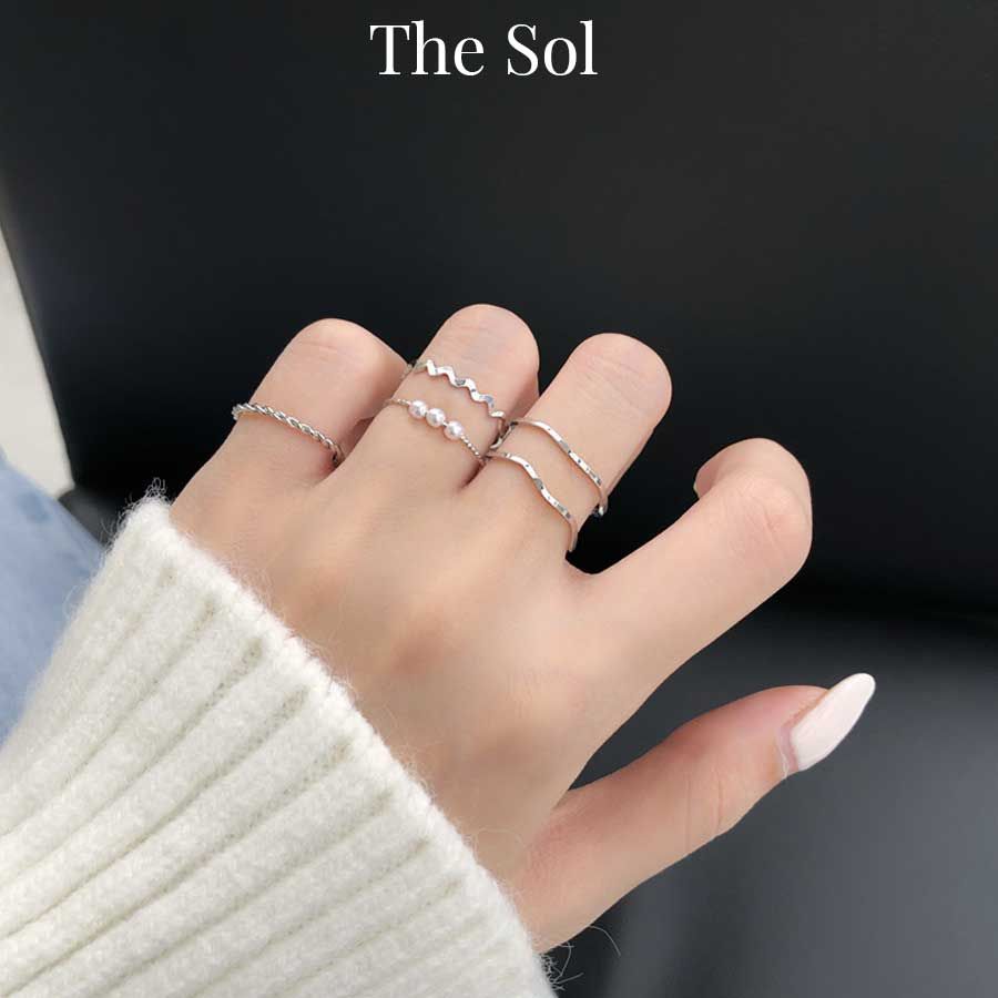  Set Nhẫn Hàn Quốc Triple Pearl - Bộ 5 Chiếc 