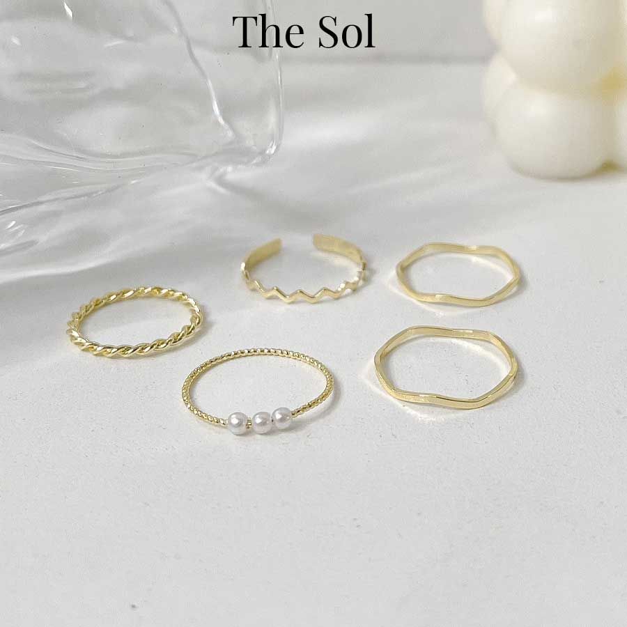  Set Nhẫn Hàn Quốc Triple Pearl - Bộ 5 Chiếc 