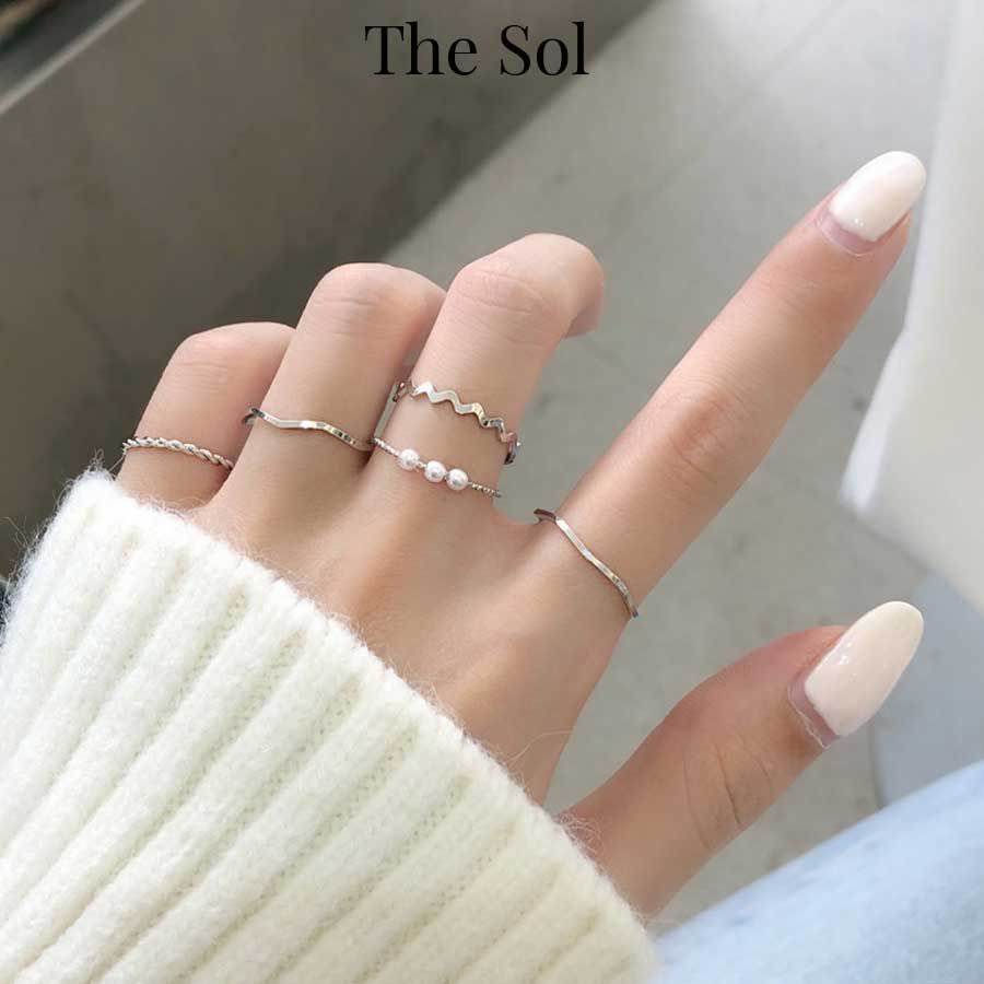  Set Nhẫn Hàn Quốc Triple Pearl - Bộ 5 Chiếc 