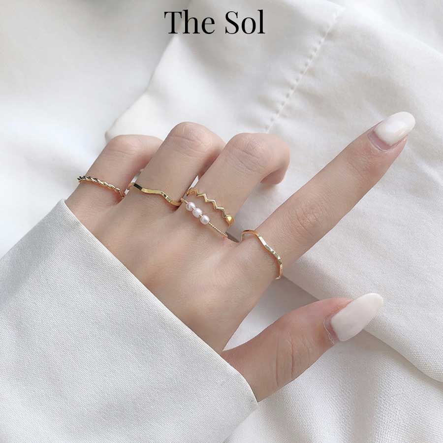  Set Nhẫn Hàn Quốc Triple Pearl - Bộ 5 Chiếc 