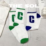  Tất Unisex Cổ Cao Big C Viền Màu 