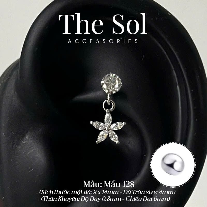  Khuyên Tai Thép Xi Mạ Dia Flower - Mẫu 128 