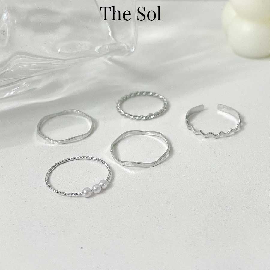  Set Nhẫn Hàn Quốc Triple Pearl - Bộ 5 Chiếc 