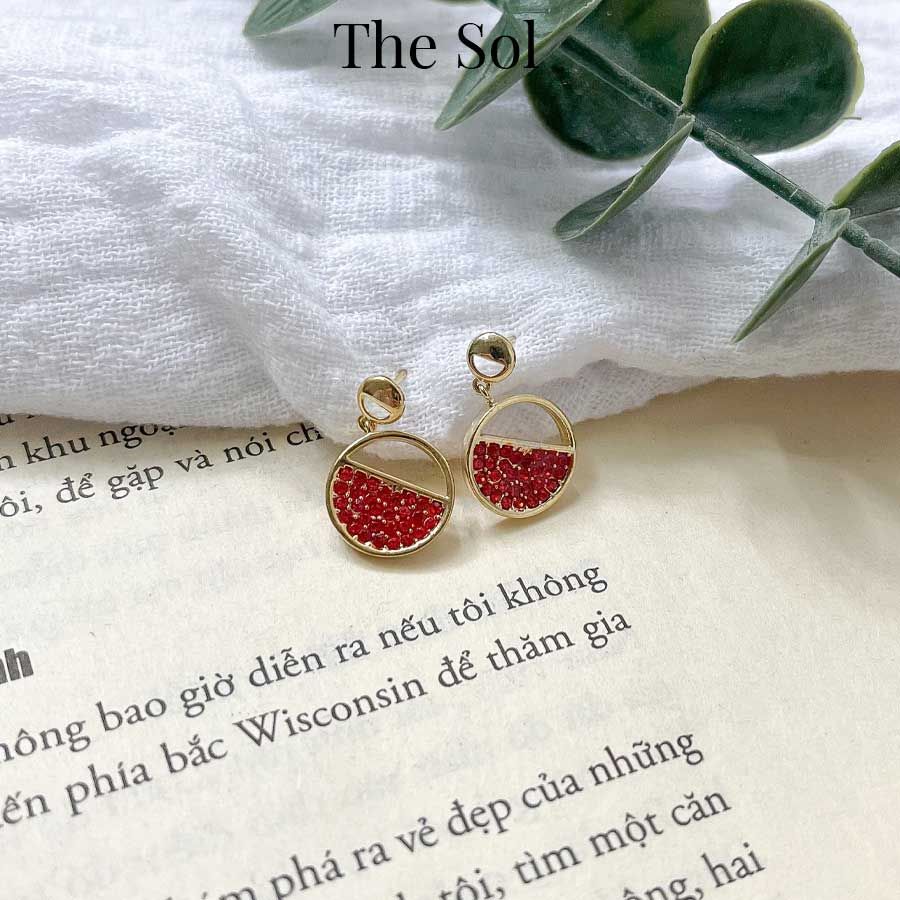  Bông Tai Hàn Quốc Red Diamond In Circle 