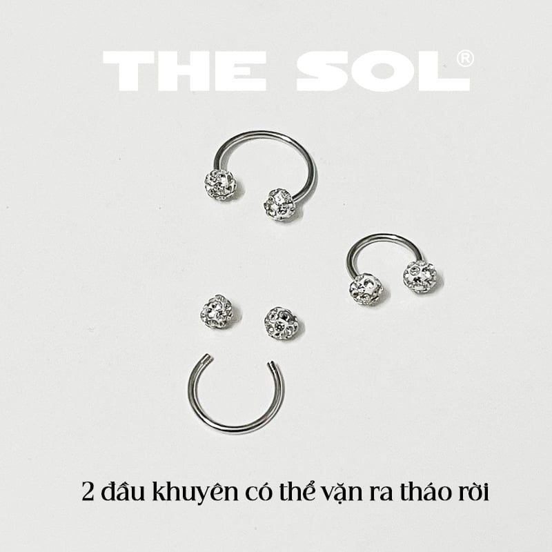  Khuyên Tai Titan Unisex SEPTUM Đính Đá Trắng 