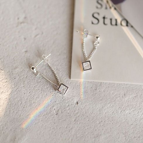  Bông Tai Bạc Cube Dây 