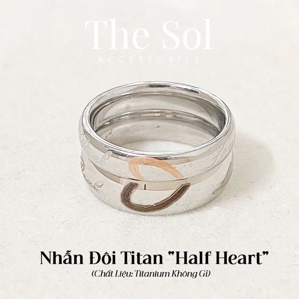  Nhẫn Titan Couple Half Heart - Mẫu NĐ11 