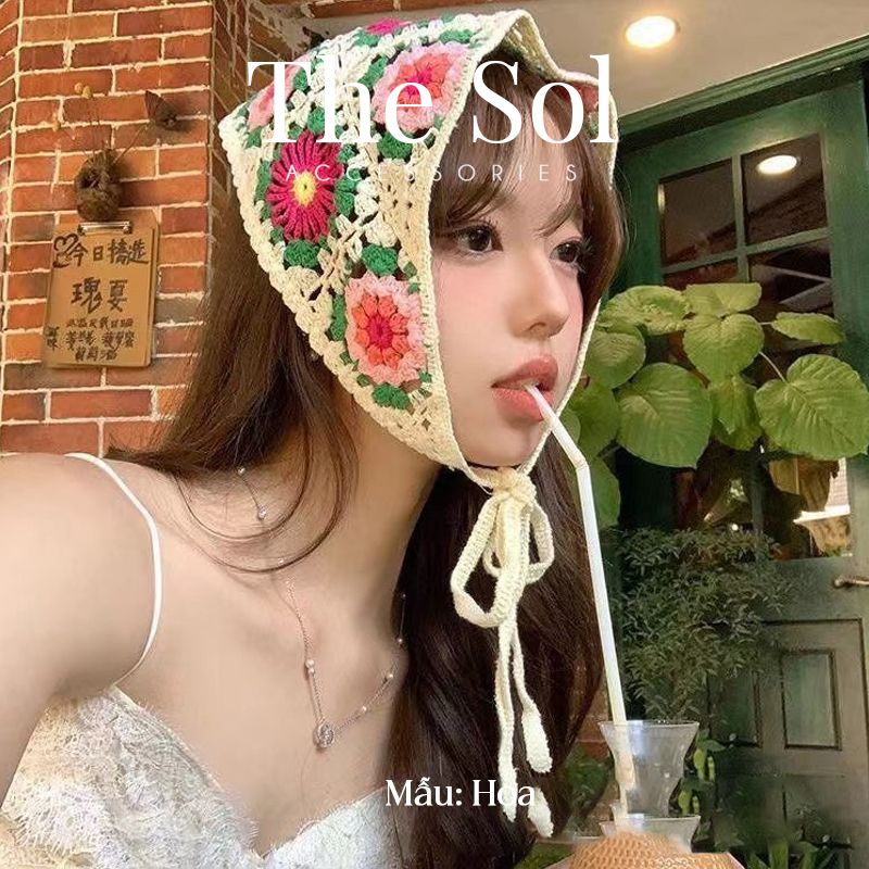  Khăn Trùm Đầu Hàn Quốc Flower - Vải Len 