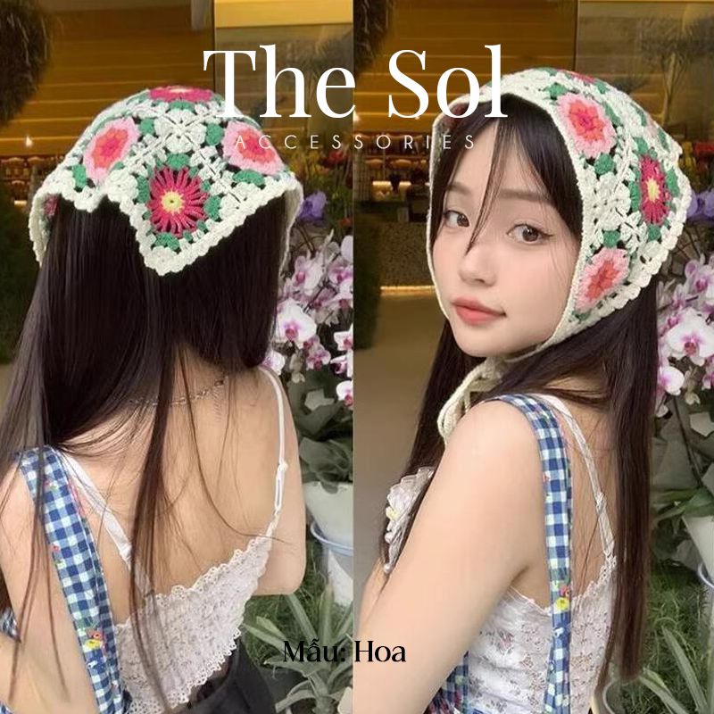  Khăn Trùm Đầu Hàn Quốc Flower - Vải Len 