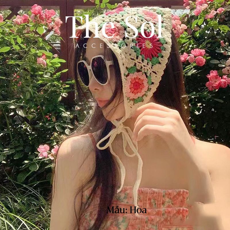  Khăn Trùm Đầu Hàn Quốc Flower - Vải Len 