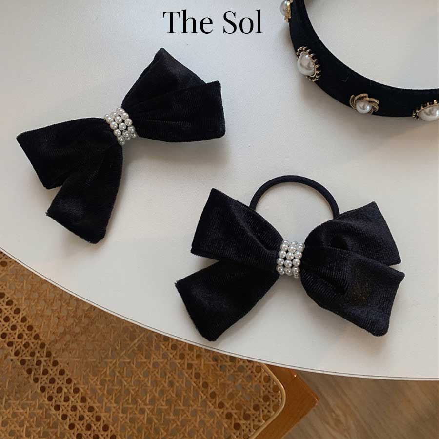  Cột Tóc Hàn Quốc Velvet Bow & Pearls 