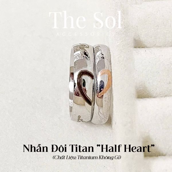  Nhẫn Titan Couple Half Heart - Mẫu NĐ11 