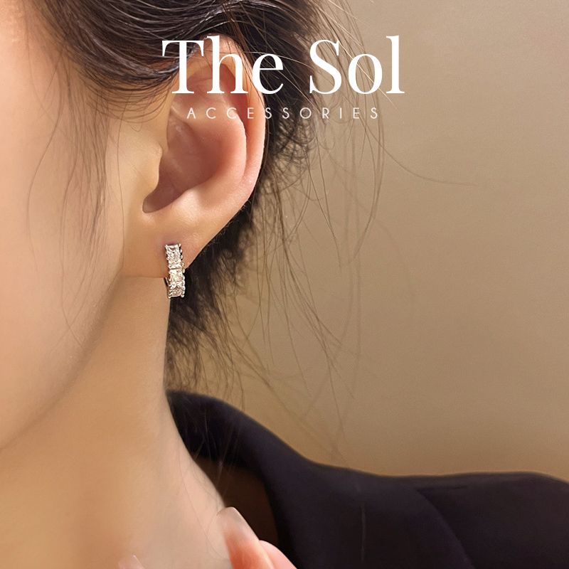  Bông Tai Hàn Quốc Diamond Hoops 