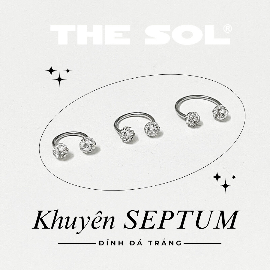  Khuyên Tai Titan Unisex SEPTUM Đính Đá Trắng 