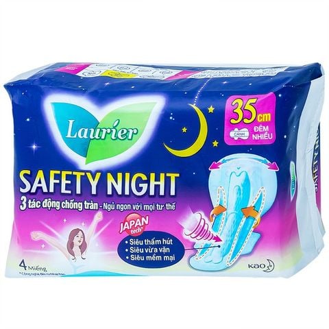 ZZ BVS Diana đêm 35cm (4 miếng) - Băng vệ sinh ban đêm Laurier Safety Night Kao hỗ trợ thấm hút nhanh 35cm (4 miếng)