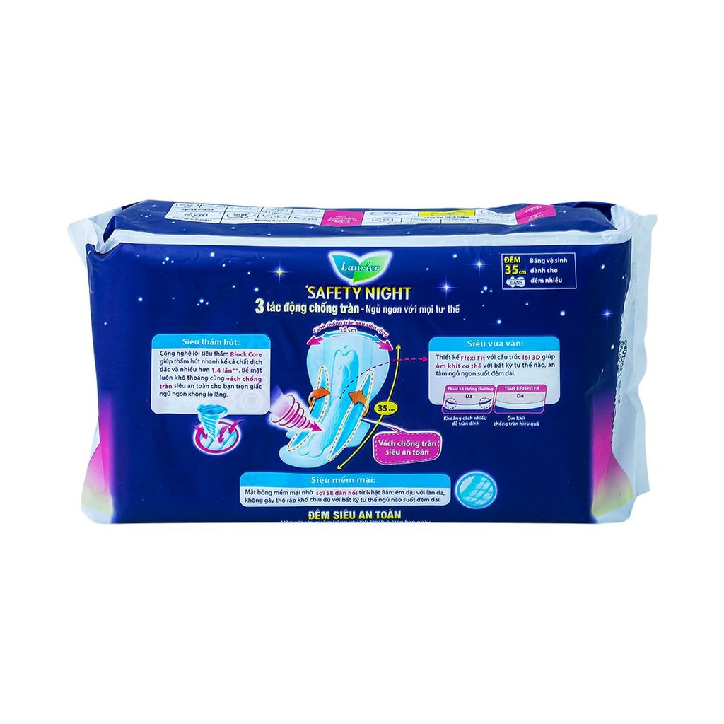 ZZ BVS Diana đêm 35cm (4 miếng) - Băng vệ sinh ban đêm Laurier Safety Night Kao hỗ trợ thấm hút nhanh 35cm (4 miếng)