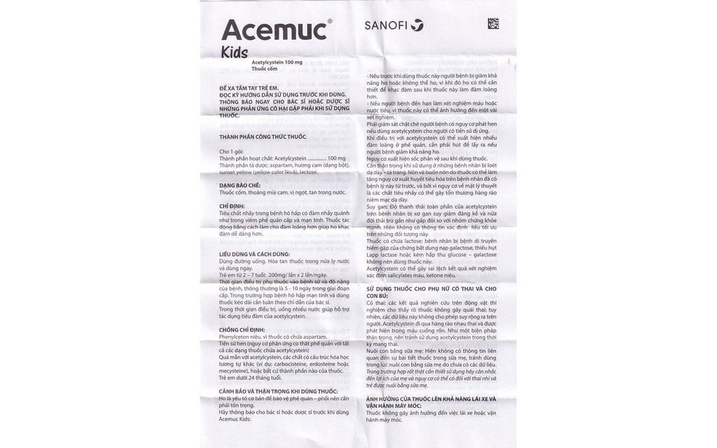 Thuốc Acemuc Kids 100mg Sanofi tiêu đờm, giảm ho, tiêu nhầy (30 gói)