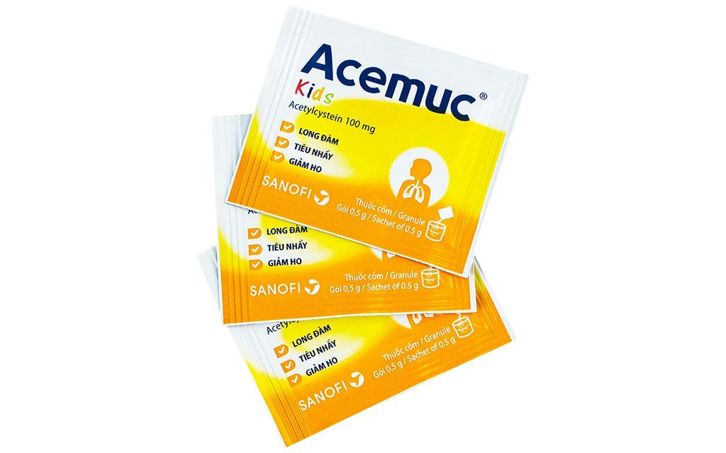 Thuốc Acemuc Kids 100mg Sanofi tiêu đờm, giảm ho, tiêu nhầy (30 gói)