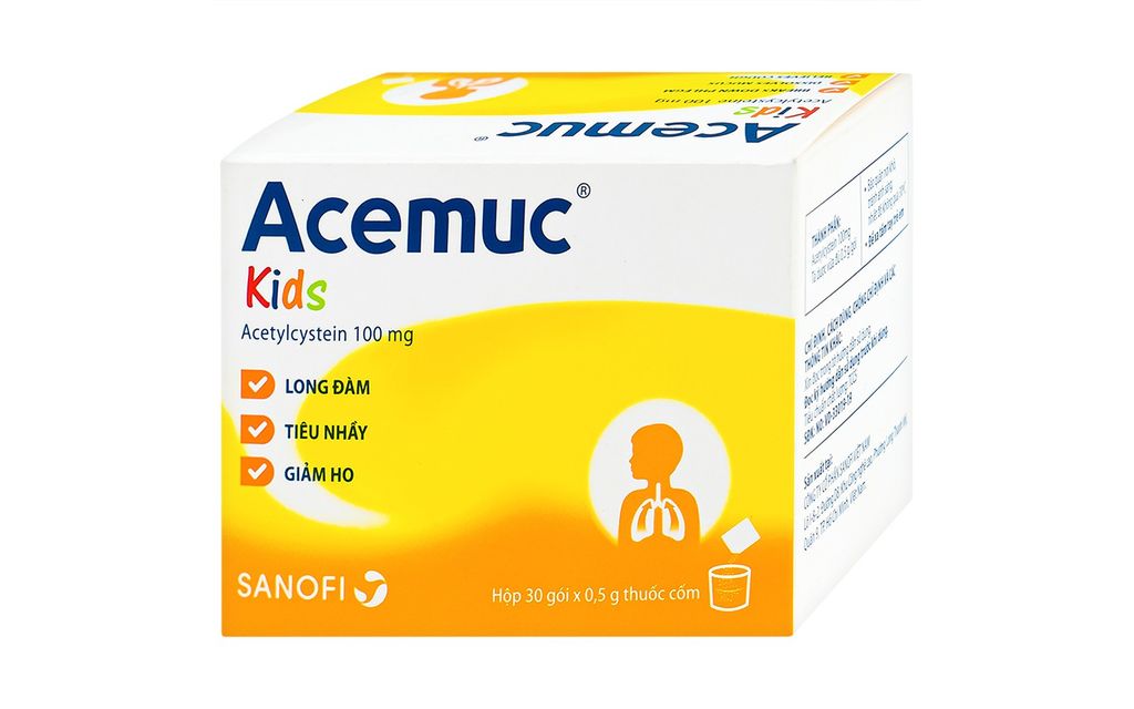 Thuốc Acemuc Kids 100mg Sanofi tiêu đờm, giảm ho, tiêu nhầy (30 gói)
