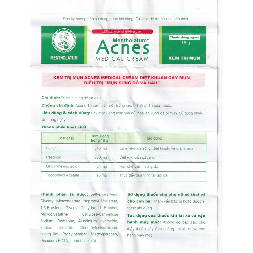Thuốc kem Acnes Medical Cream điều trị mụn sưng đỏ, đau (18g)