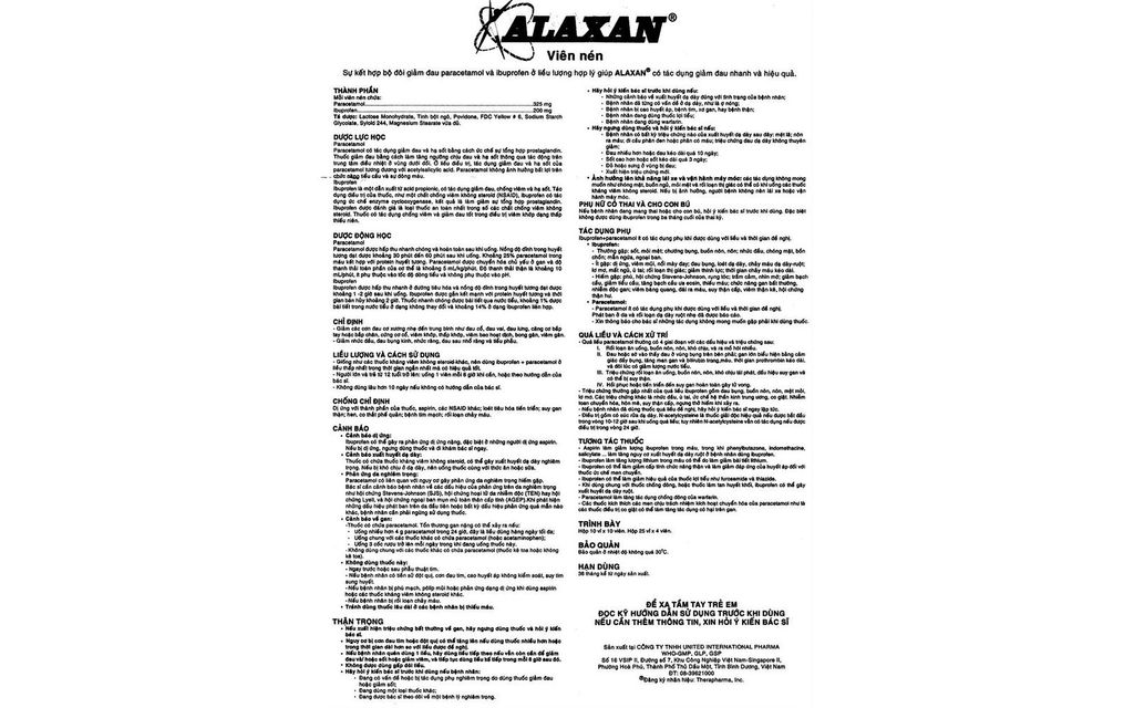 Thuốc Alaxan 325mg United giúp giảm đau kháng viêm (25 vỉ x 4 viên)
