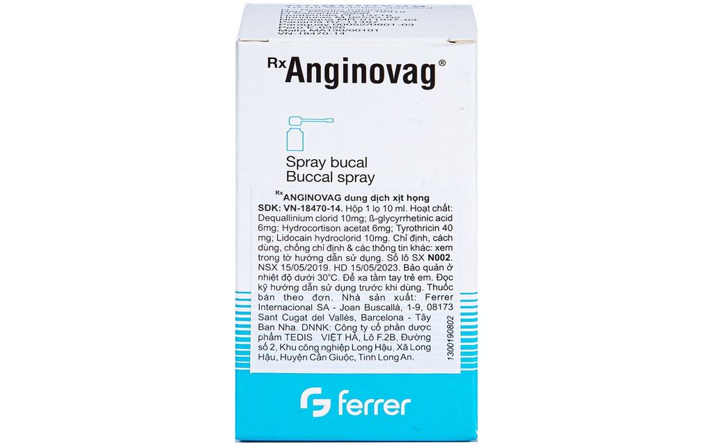 Dung dịch xịt họng Anginovag Ferrer điều trị viêm amidan, viêm hầu họng (10ml)