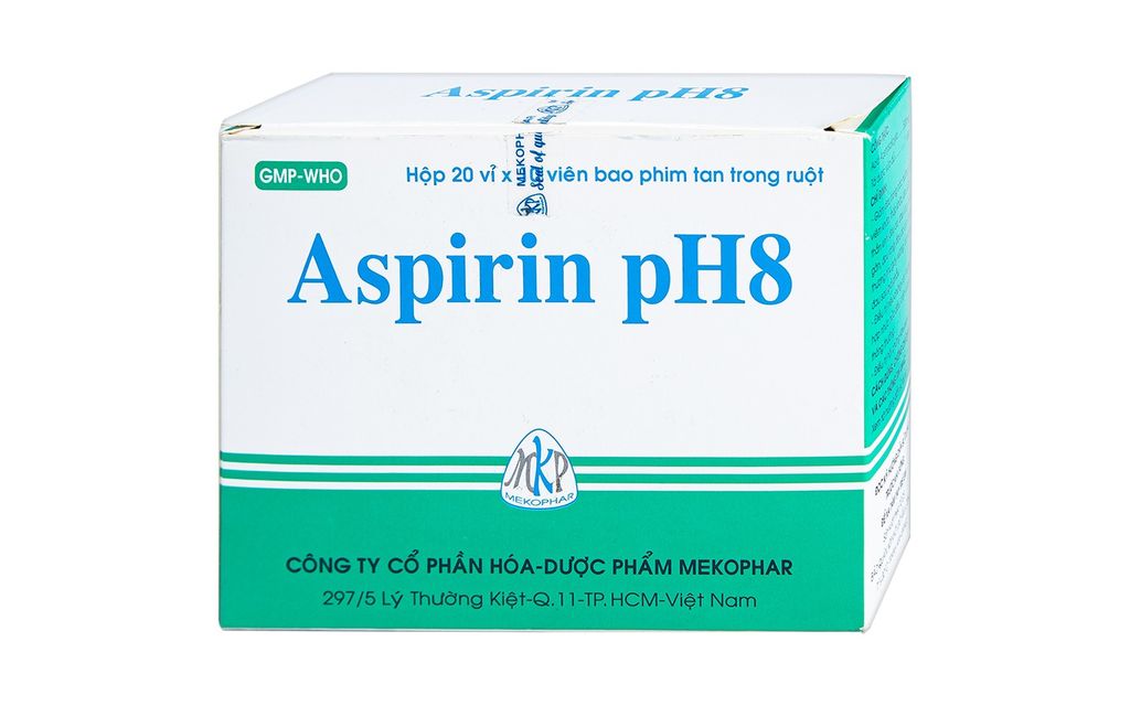 Thuốc Aspirin pH8 Mekophar giảm đau, hạ sốt (20 vỉ x 10 viên)