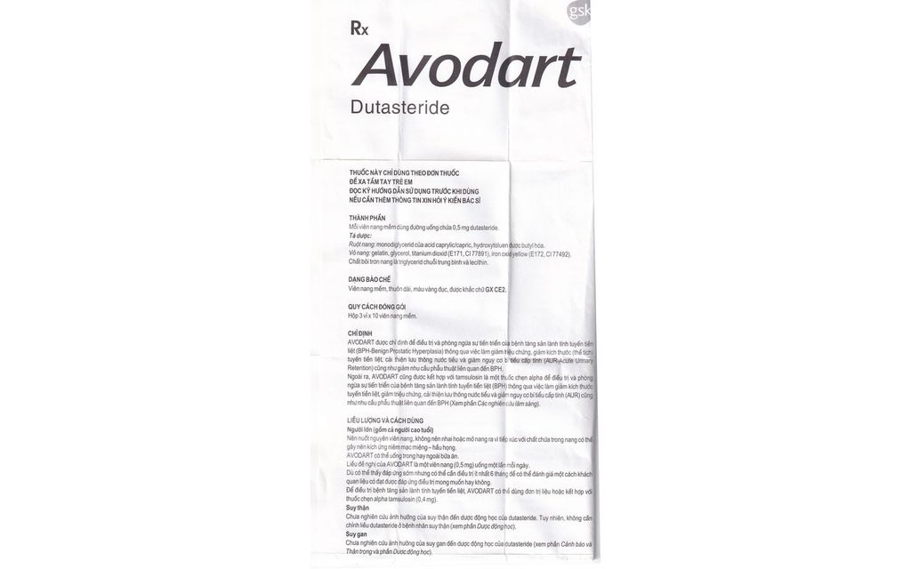 Thuốc Avodart 0,5mg phòng và điều trị tăng sản lành tính tuyến tiền liệt (3 vỉ x 10 viên)