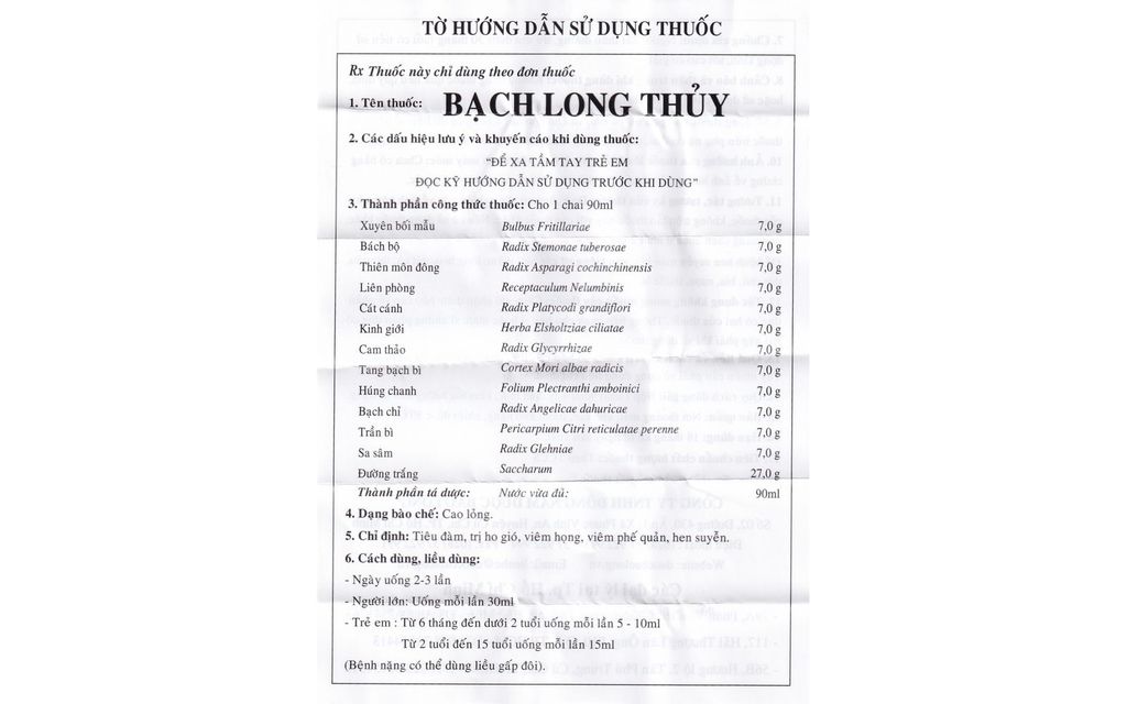 Cao lỏng Bạch Long Thủy điều trị ho, hen suyễn (90ml)