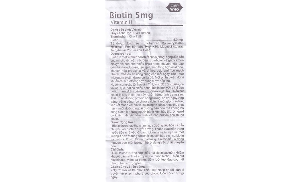 Thuốc Biotin 5mg Mediplantex bổ sung vitamin H (2 vỉ x 10 viên)