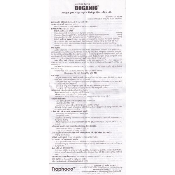 Boganic nén bao đường  giúp bổ gan, hỗ trợ điều trị suy giảm chức năng gan (5*20)