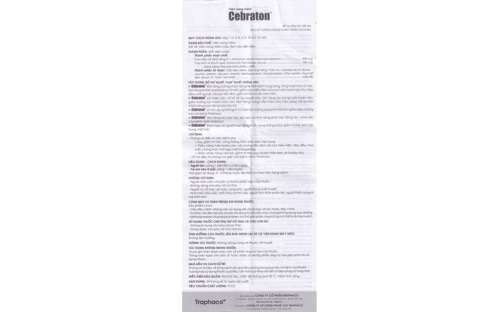 Thuốc Cebraton Traphaco Tăng Cường Trí Nhớ, Suy Nhược Thần Kinh (Hộp 5 Vỉ X 10 Viên)