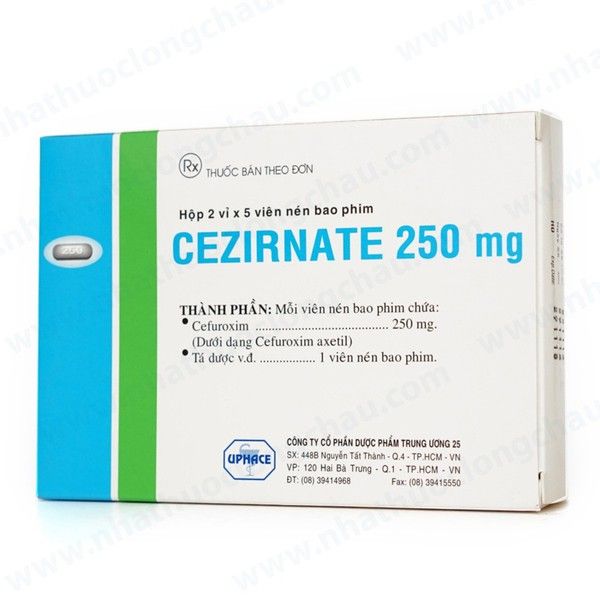 Thuốc Cezirnate 250mg Uphace điều trị nhiễm khuẩn hô hấp (2 vỉ x 5 viên)