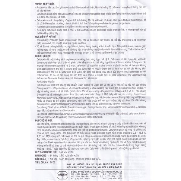 Thuốc Cezirnate 250mg Uphace điều trị nhiễm khuẩn hô hấp (2 vỉ x 5 viên)