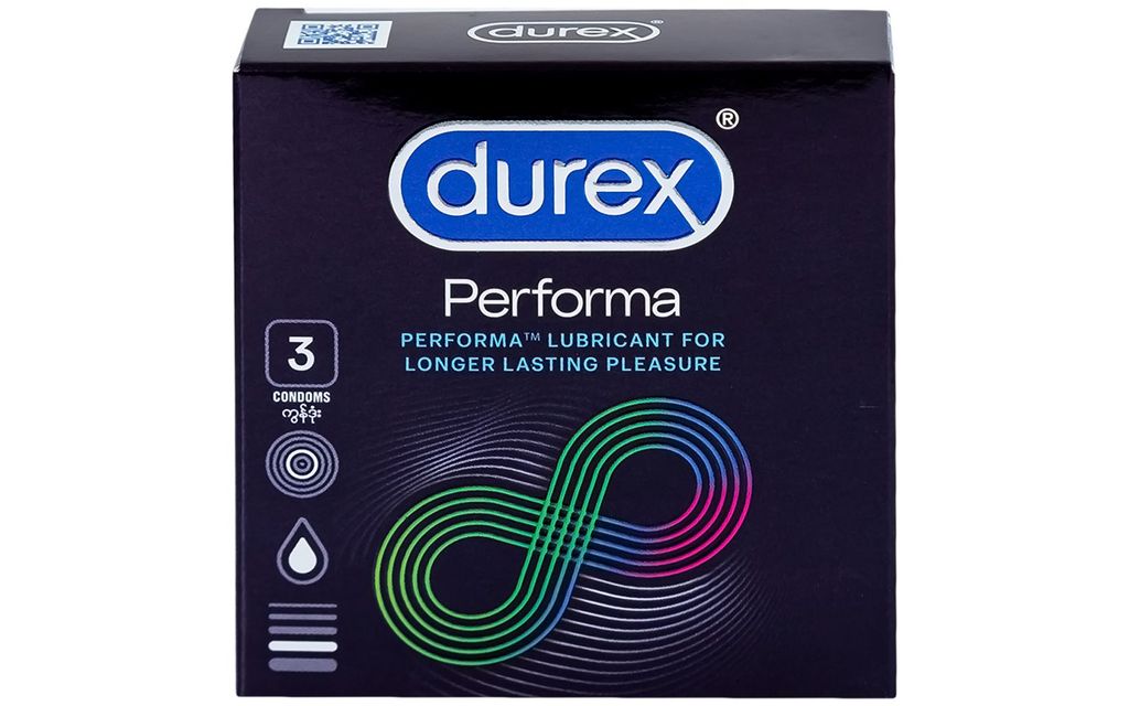 Bao cao su Durex Performa chứa nhiều gel làm mát, kéo dài thời gian quan hệ (3 cái)