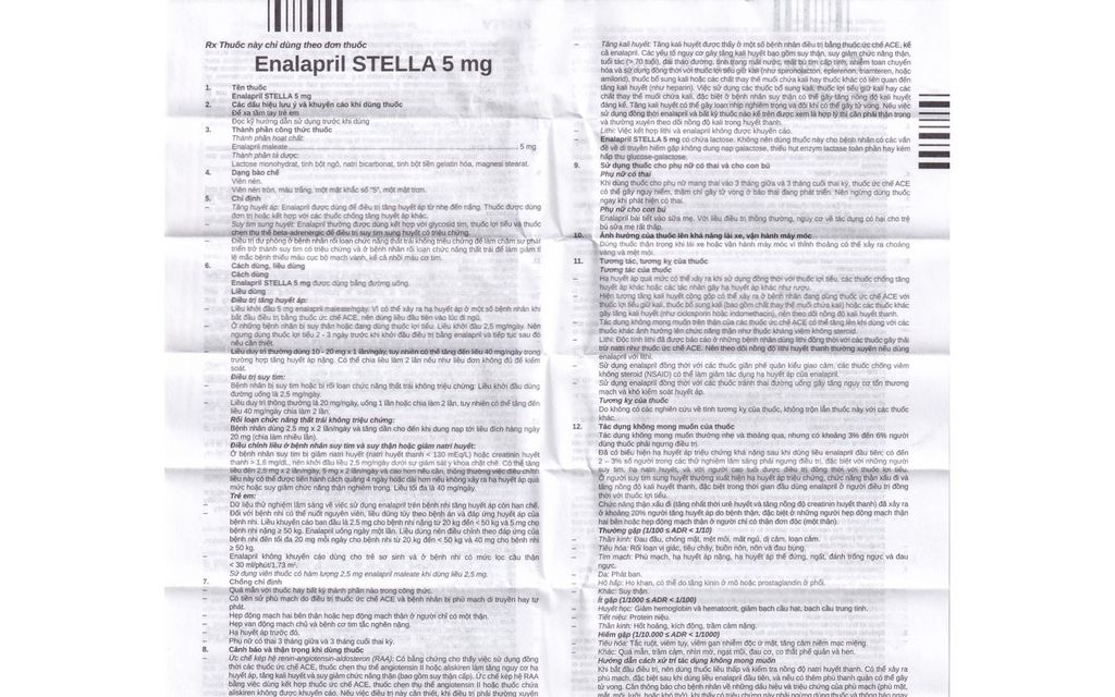 Enalapril 5mg (Stada) 3*10 WĐB