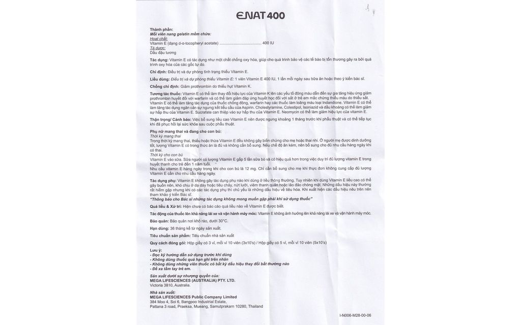 Thuốc Enat 400IU MEGA điều trị thiếu Vitamin E (3 vỉ x 10 viên)