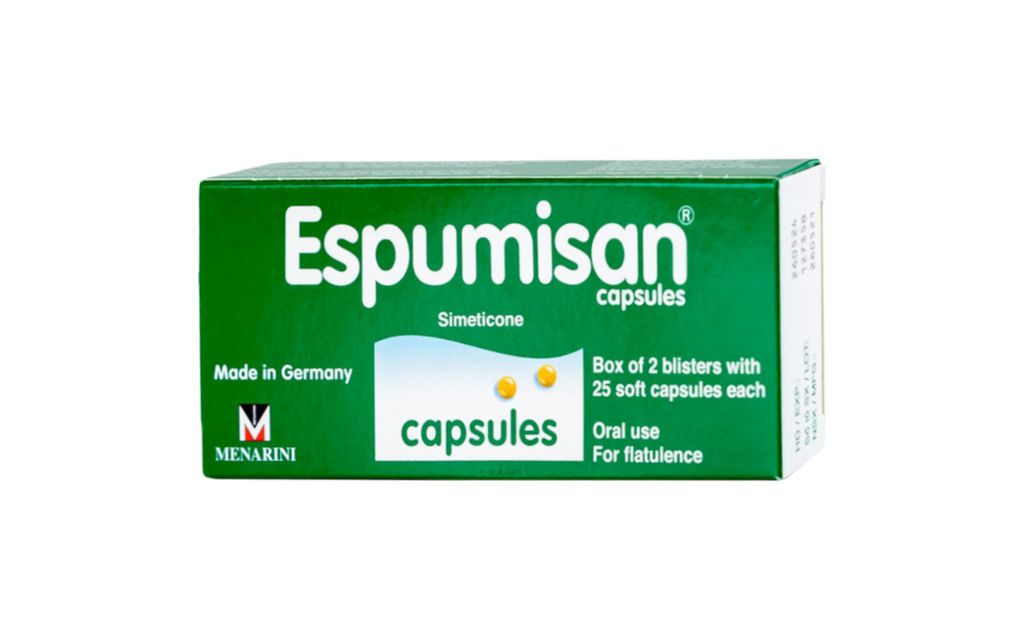 Thuốc Espumisan 40mg Menarini điều trị đầy hơi, chướng bụng (2 vỉ x 25 viên)