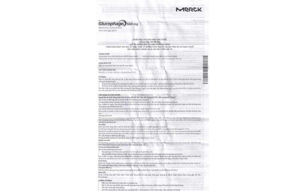 Thuốc Glucophage 500mg Merck điều trị đái tháo đường type 2 (5 vỉ x 10 viên)