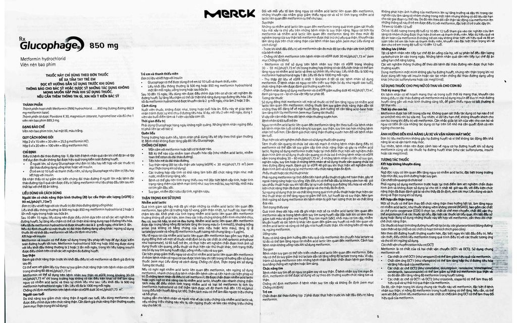 Thuốc Glucophage 850mg Merck điều trị tiểu đường (5 vỉ x 20 viên)