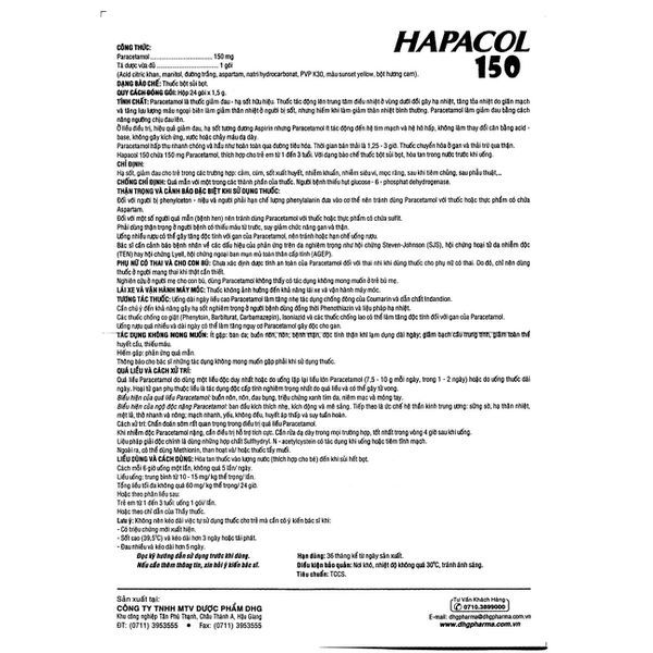 Hapacol 150 (Hộp 24 gói) - Giảm đau, hạ sốt, đau răng cho trẻ em.