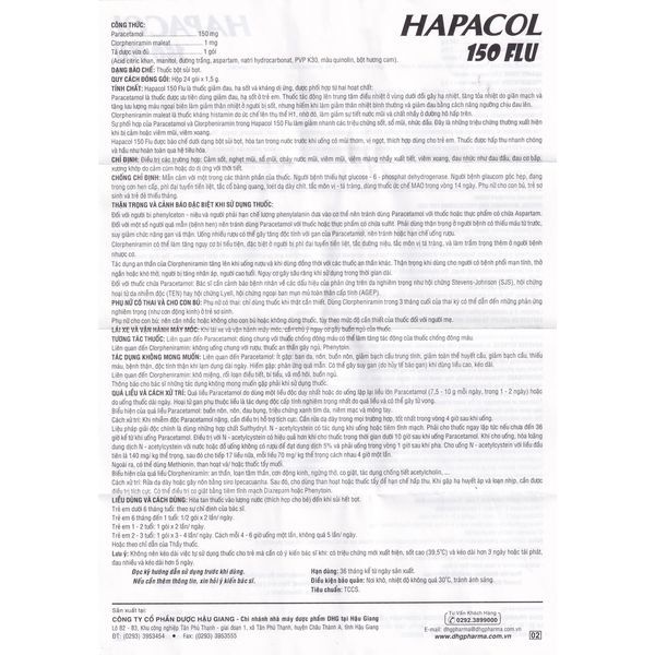 Hapacol 150 flu giảm đau hạ sốt (24 gói)