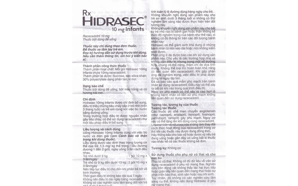 Thuốc Hidrasec 10mg Sophartex điều trị tiêu chảy cấp ở trẻ (16 gói x 966.5mg)