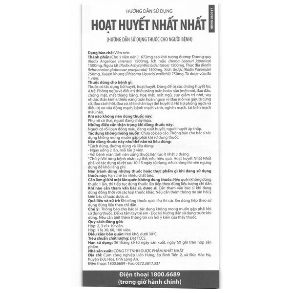 Hoạt Huyết Nhất Nhất Trị Chứng Huyết Hư, Ứ Trệ (Hộp 30 Viên)