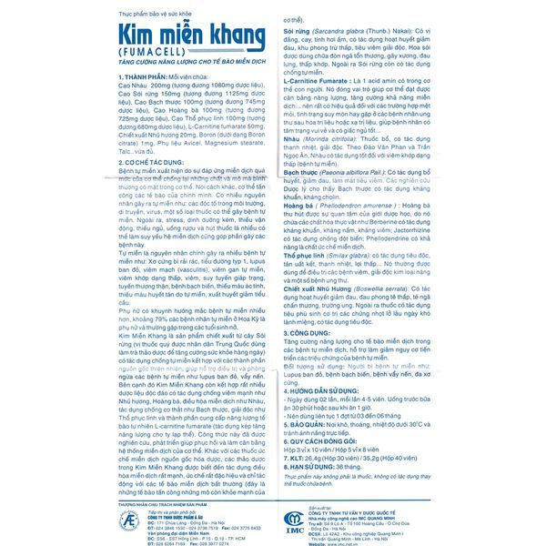 Viên uống Kim Miễn Khang IMC tăng cường năng lượng cho tế bào miễn dịch (30 viên)