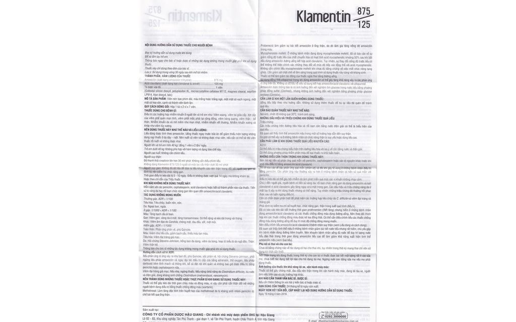Viên nén Klamentin 875/125 DHG Pharma điều trị viêm xoang, viêm tai giữa, viêm phế quản (2 vỉ x 7 viên)