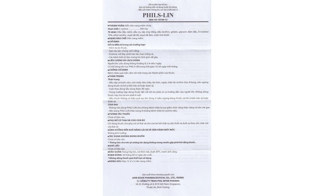 Thuốc Phis-Lin L-Cystine Phil Inter điều trị viêm da, sạm, tàn nhang (12 vỉ x 5 viên)