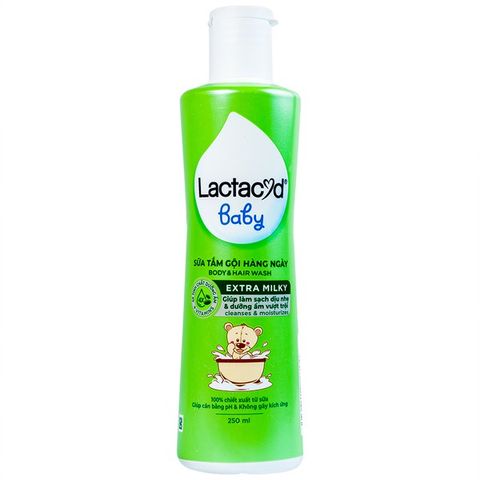 Lactacyd Baby Extra Milky (250ml) - Sữa tắm gội hằng ngày Body & Hair Wash làm sạch dịu nhẹ & dưỡng ẩm vượt trội