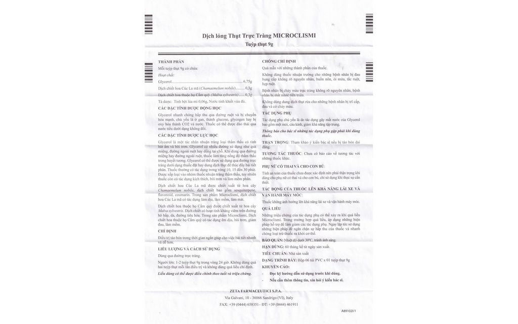 Dung dịch thụt trực tràng Microclismi Nova Argentia điều trị táo bón (6 túi x 1 tuýp x 9g)